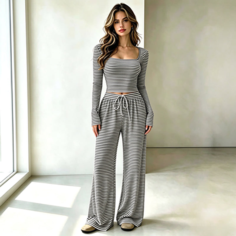 New Autumn Slim-Fit Striped Knit Set