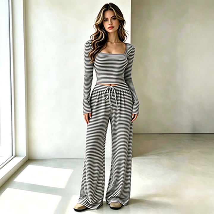 New Autumn Slim-Fit Striped Knit Set
