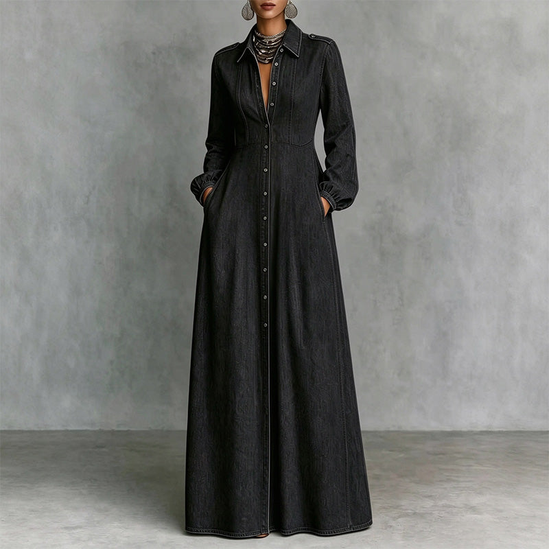 Best-selling slim-fit long-sleeve collared denim dress