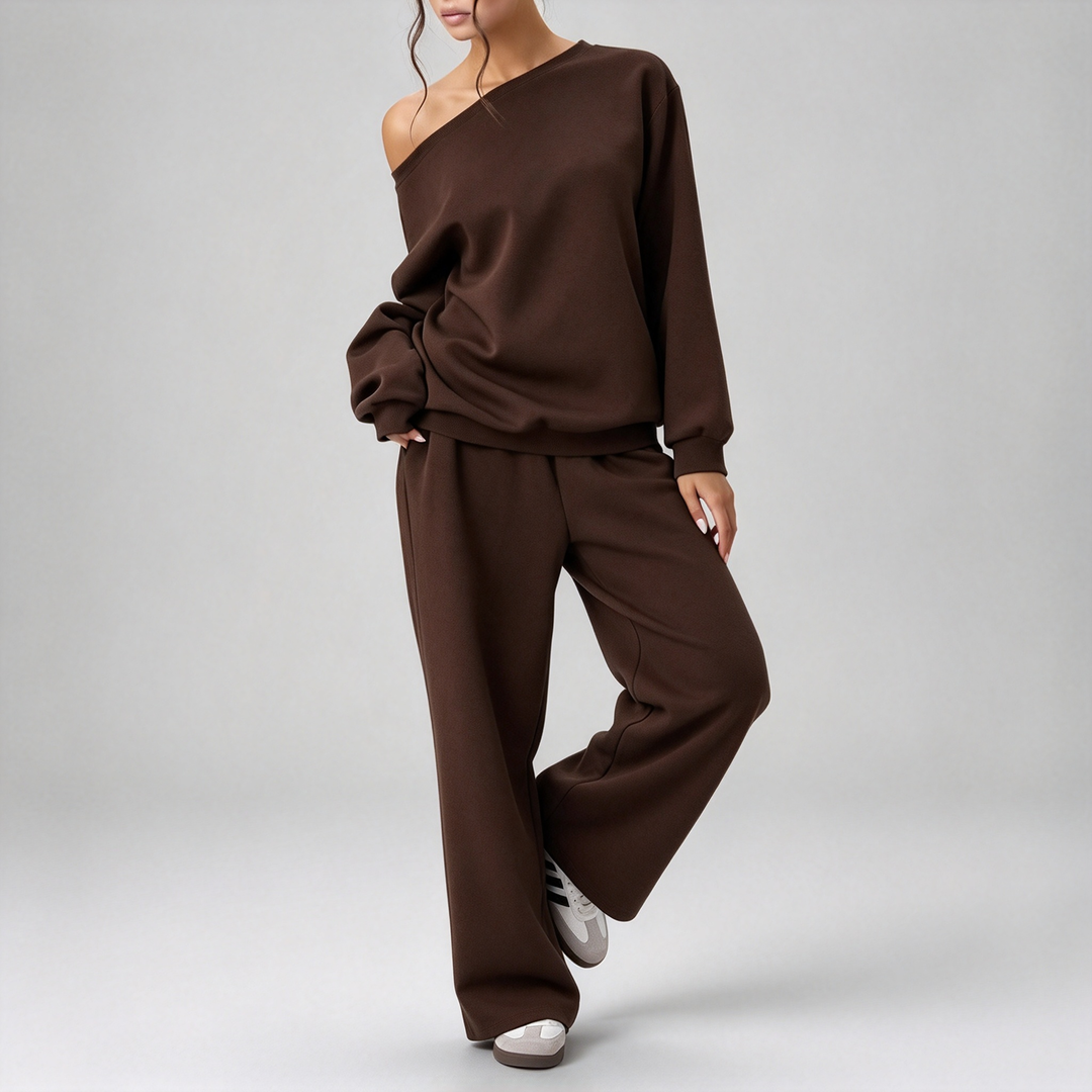 New Asymmetrical Off-Shoulder Casual Set for Autumn/Winter