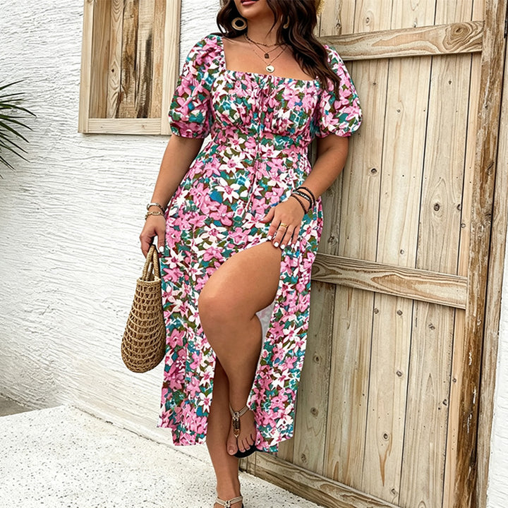 Plus-size floral slit dress
