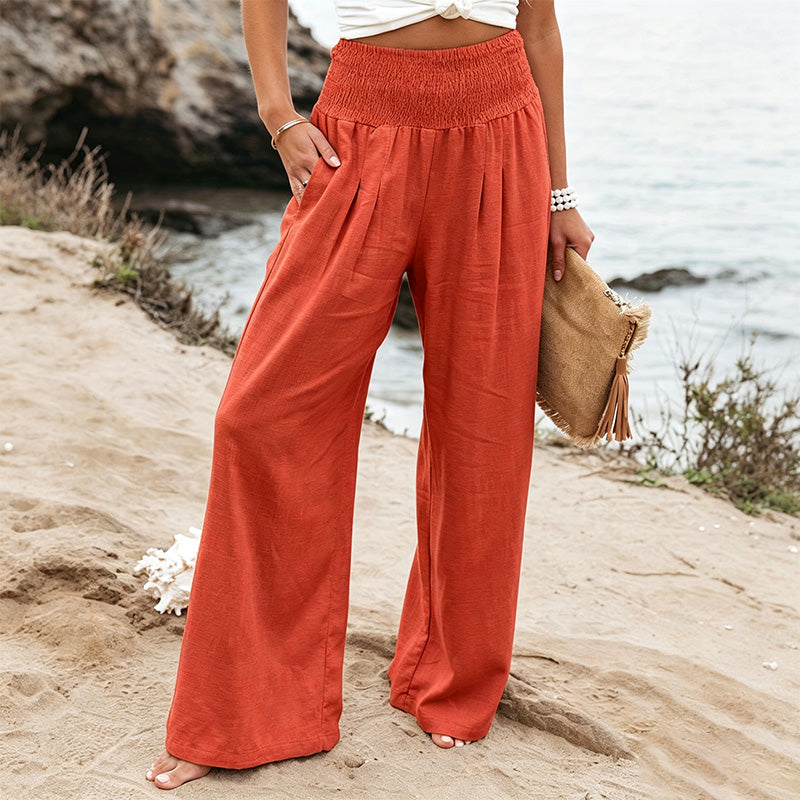 Comfortable Mid-Rise Cotton-Linen Trousers