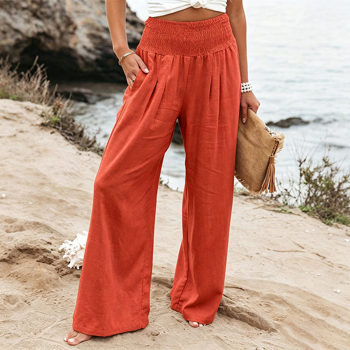 Comfortable Mid-Rise Cotton-Linen Trousers