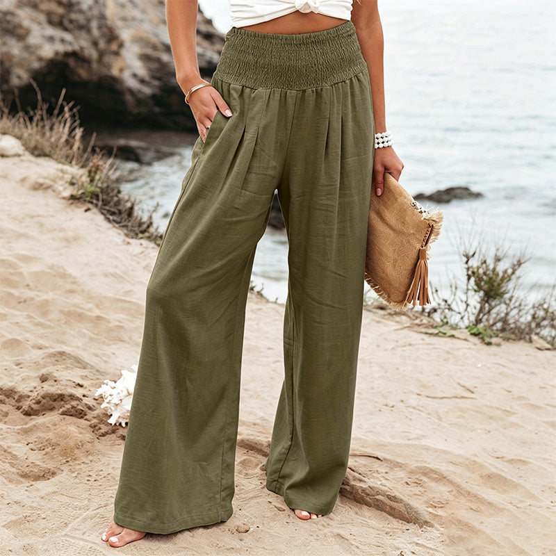 Comfortable Mid-Rise Cotton-Linen Trousers