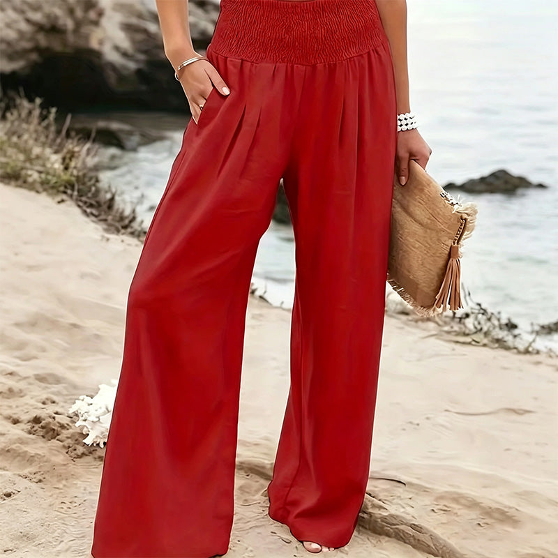 Comfortable Mid-Rise Cotton-Linen Trousers