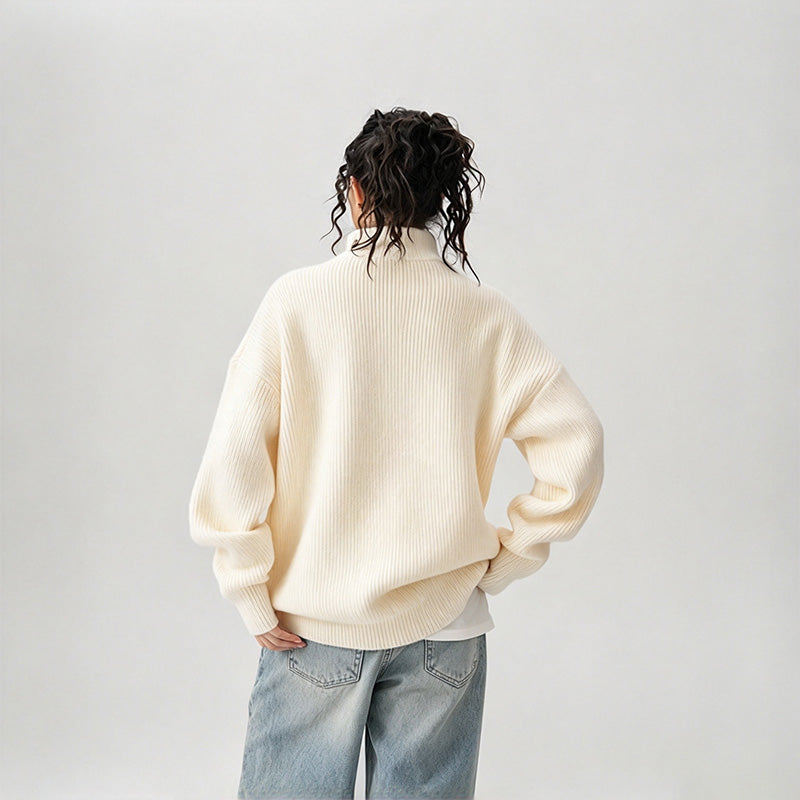 Premium Solid-Color Loose-Fit Half-Zip Sweater (Unisex)