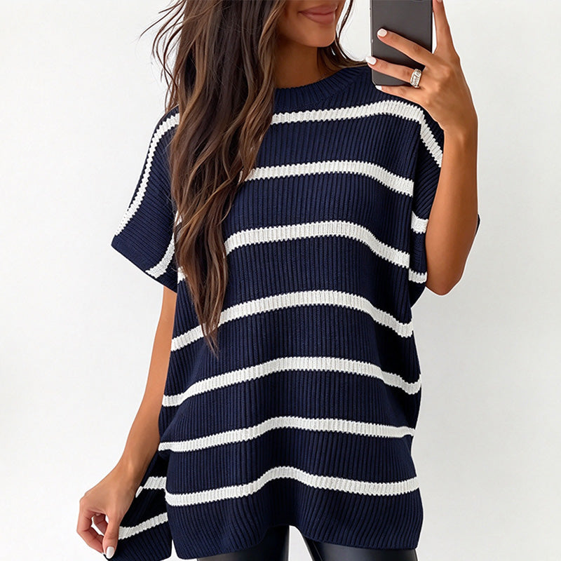 New Summer Solid-Color Loose-Fit Drop-Shoulder Short-Sleeve Top