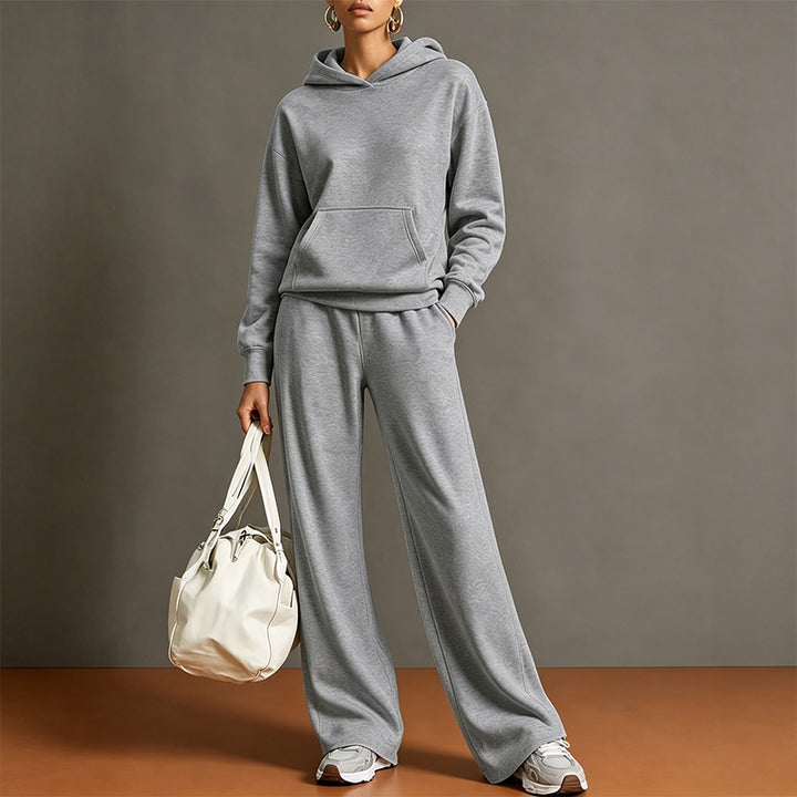 Autumn Two-Piece Set: Hooded Sweatshirt and Wide-Leg Pants