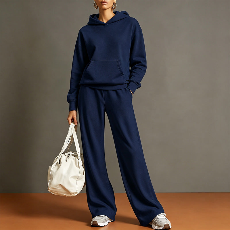 Autumn Two-Piece Set: Hooded Sweatshirt and Wide-Leg Pants