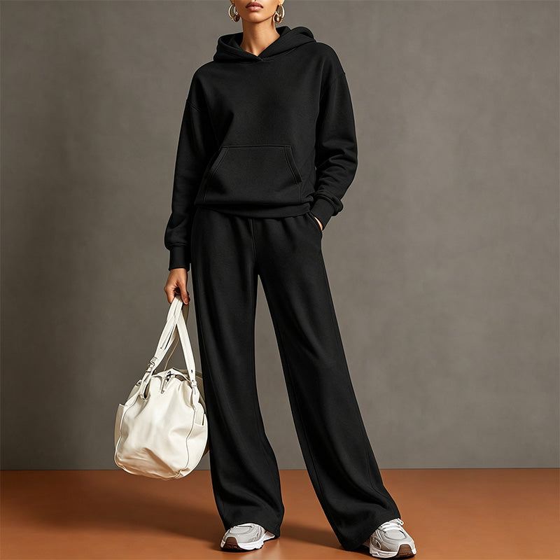 Autumn Two-Piece Set: Hooded Sweatshirt and Wide-Leg Pants