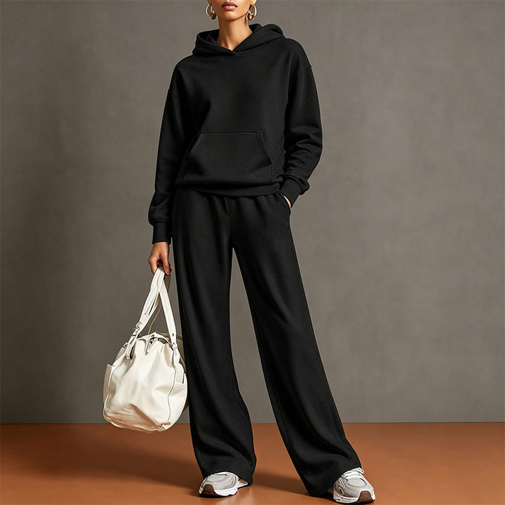 Autumn Two-Piece Set: Hooded Sweatshirt and Wide-Leg Pants