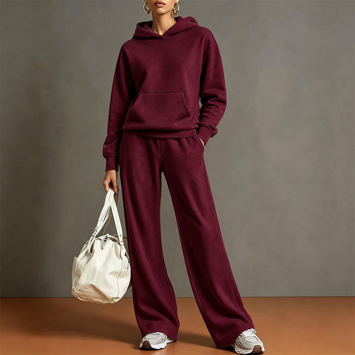 Autumn Two-Piece Set: Hooded Sweatshirt and Wide-Leg Pants