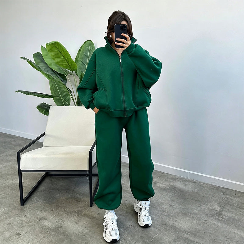 Stylish Solid-Color Long-Sleeve Sweatshirt and Sweatpants Set