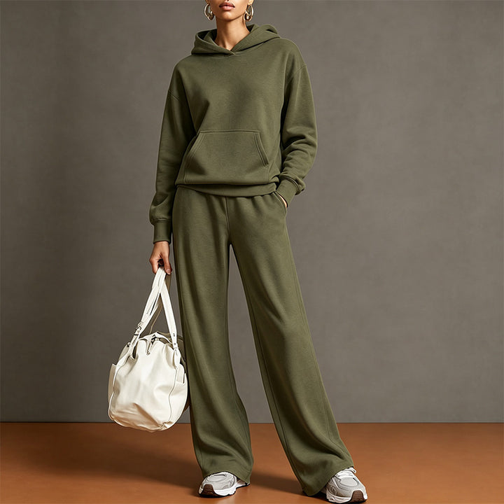 Autumn Two-Piece Set: Hooded Sweatshirt and Wide-Leg Pants