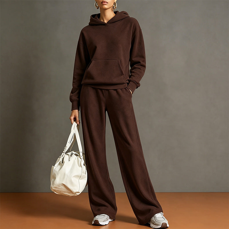 Autumn Two-Piece Set: Hooded Sweatshirt and Wide-Leg Pants