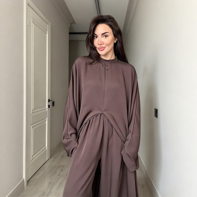 New Summer Set: Elegant Solid-Color Long Top and Casual Trousers