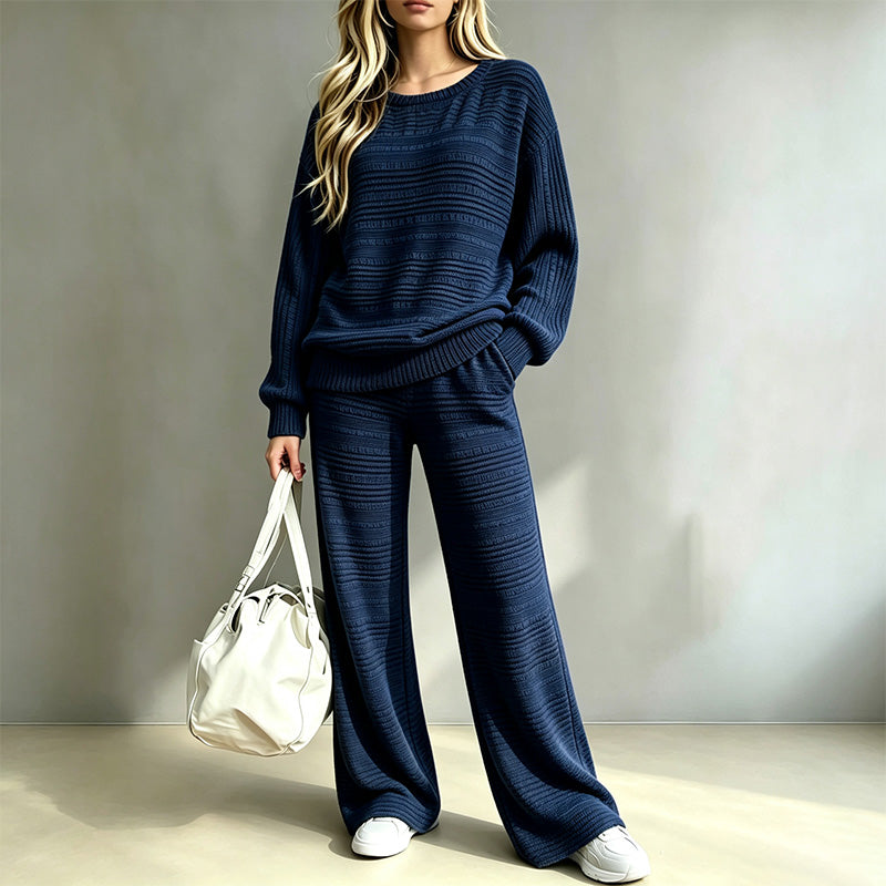 Autumn/Winter Long-Sleeve Knit Top and Wide-Leg Pants Casual Set