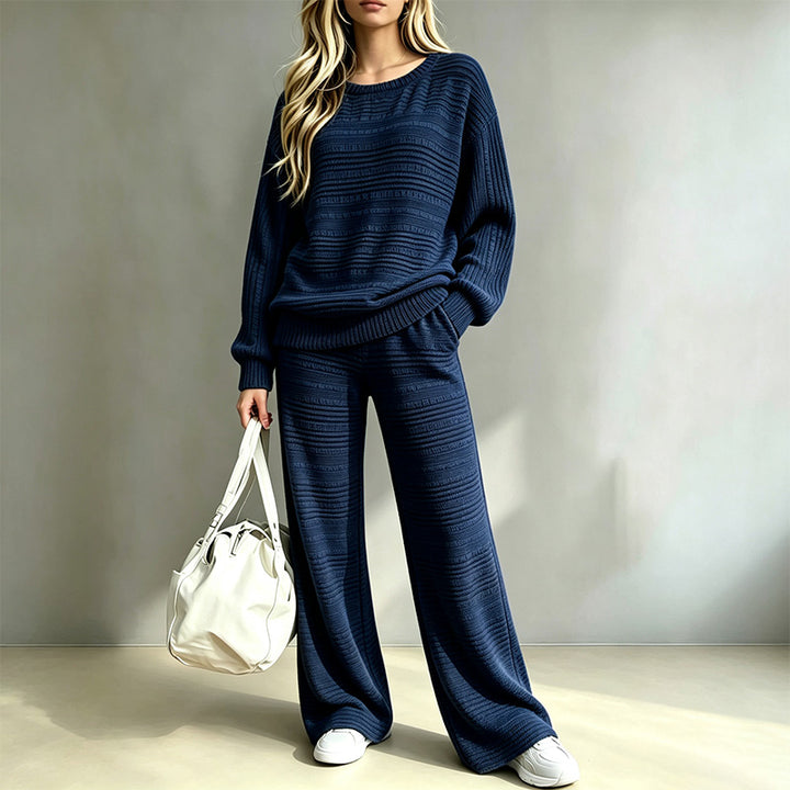 Autumn/Winter Long-Sleeve Knit Top and Wide-Leg Pants Casual Set