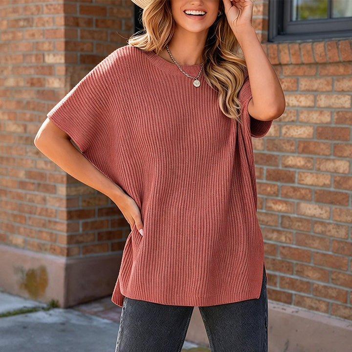New Summer Solid-Color Loose-Fit Drop-Shoulder Short-Sleeve Top