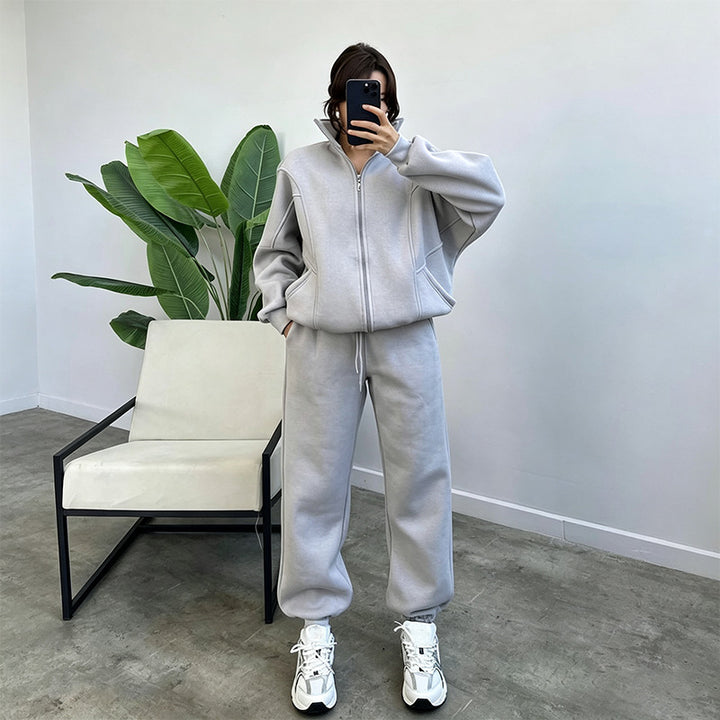 Stylish Solid-Color Long-Sleeve Sweatshirt and Sweatpants Set