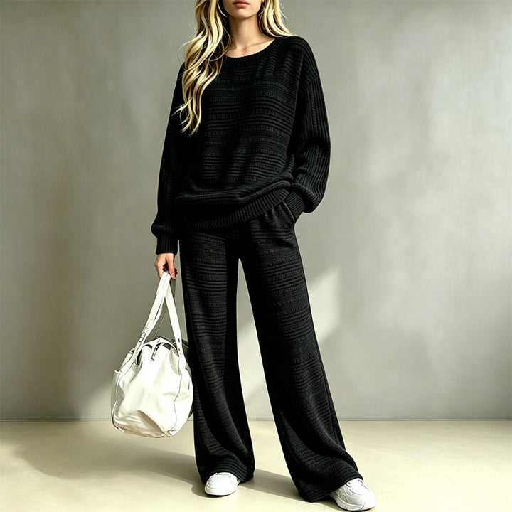Autumn/Winter Long-Sleeve Knit Top and Wide-Leg Pants Casual Set