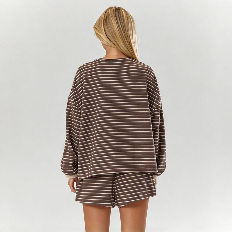 New loose-fit striped long-sleeve two-piece set