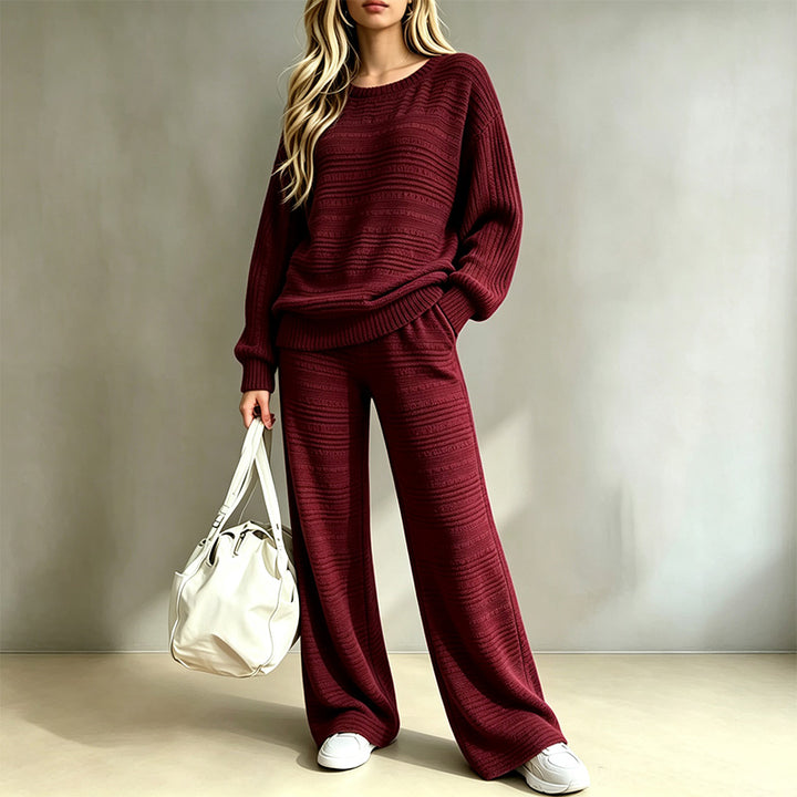 Autumn/Winter Long-Sleeve Knit Top and Wide-Leg Pants Casual Set