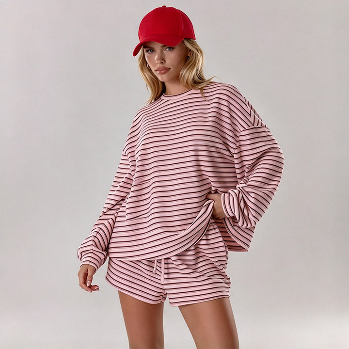 New loose-fit striped long-sleeve two-piece set