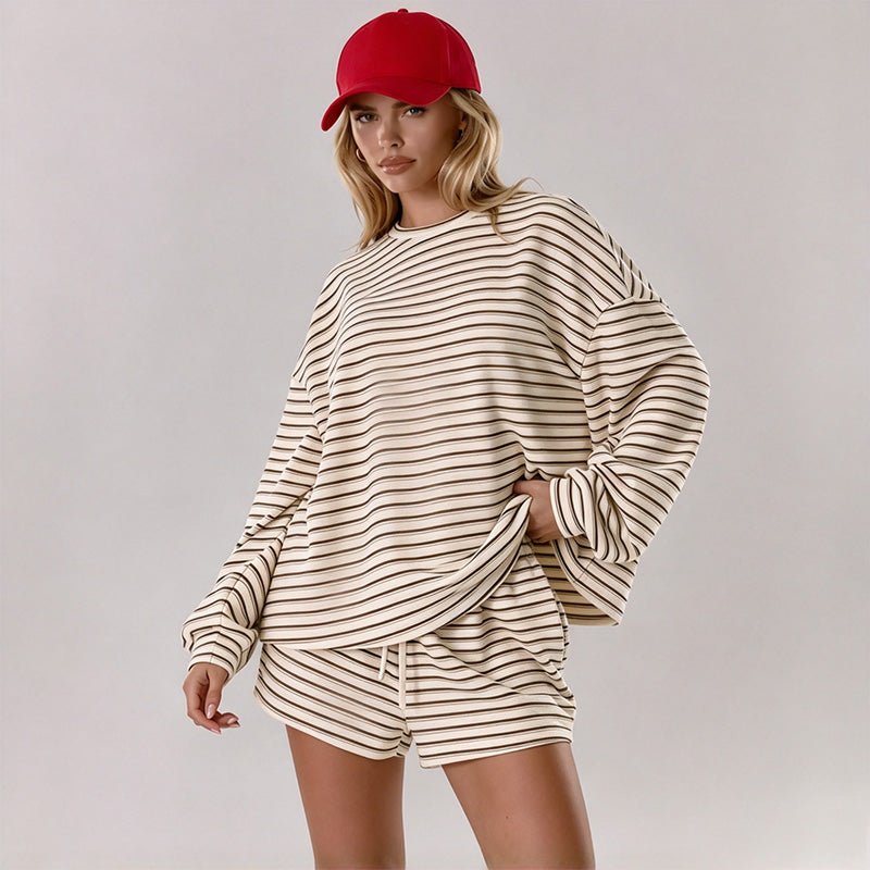 New loose-fit striped long-sleeve two-piece set
