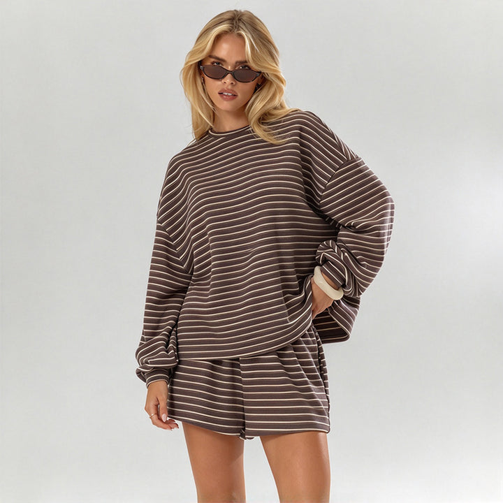 New loose-fit striped long-sleeve two-piece set