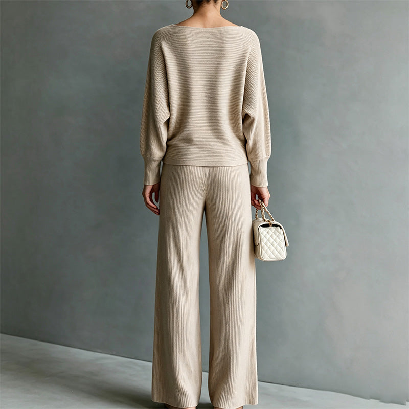 New casual solid-color loose-fit knit set with batwing sleeves