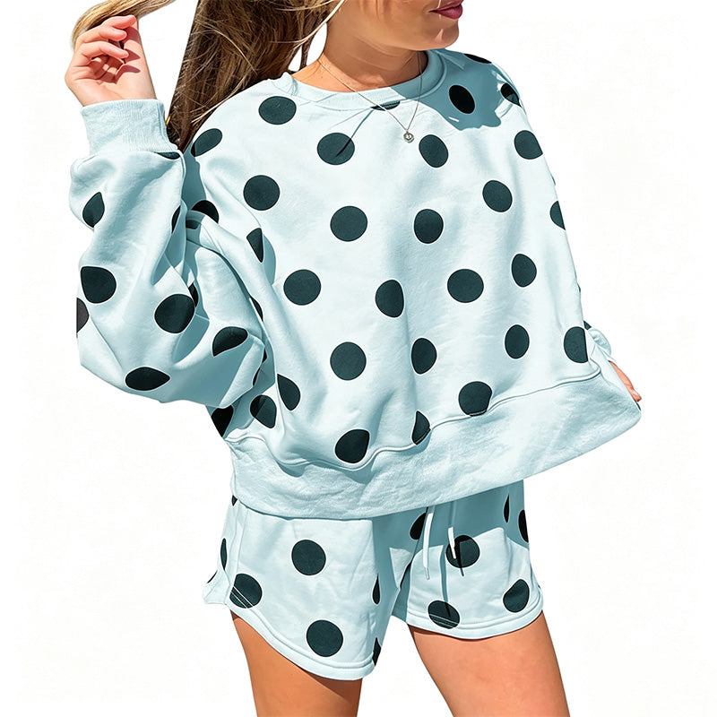 New polka-dot long-sleeve crew-neck casual set
