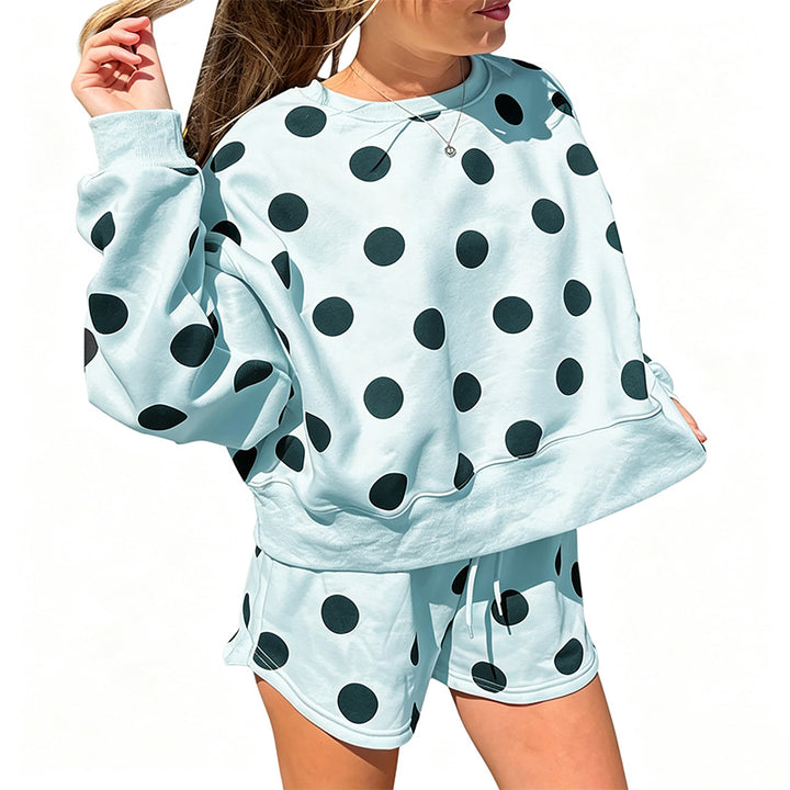 New polka-dot long-sleeve crew-neck casual set