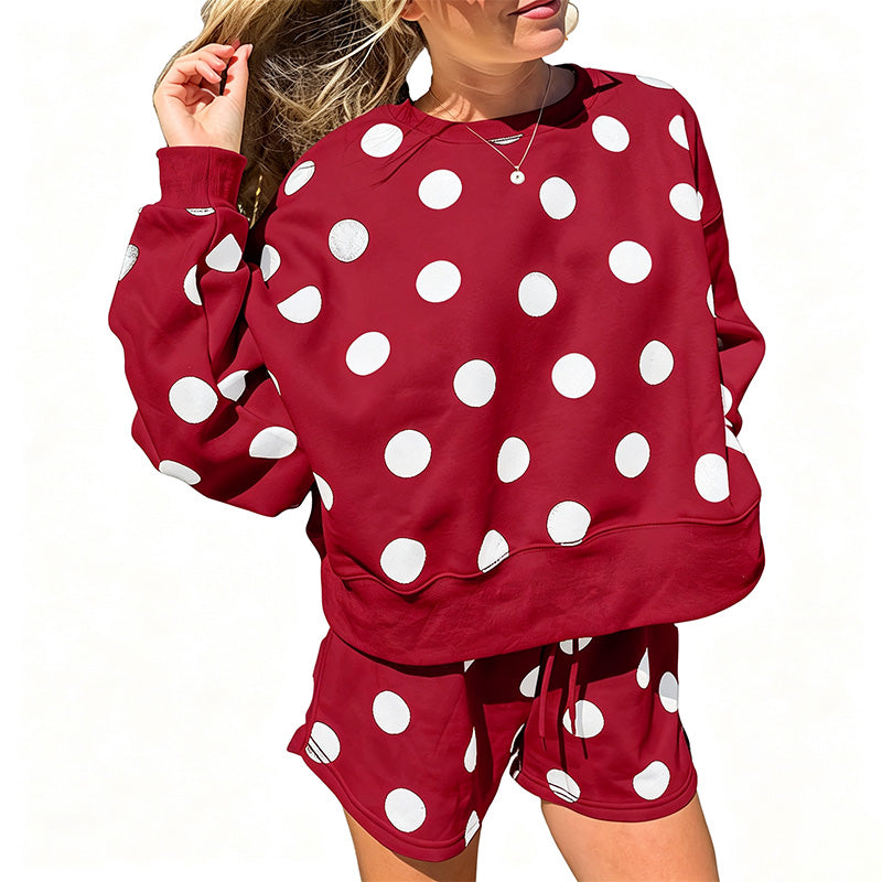 New polka-dot long-sleeve crew-neck casual set