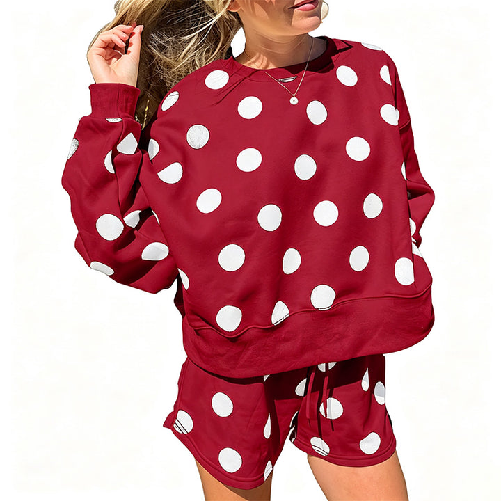 New polka-dot long-sleeve crew-neck casual set