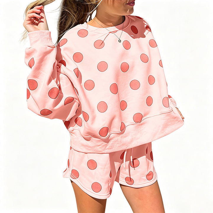 New polka-dot long-sleeve crew-neck casual set