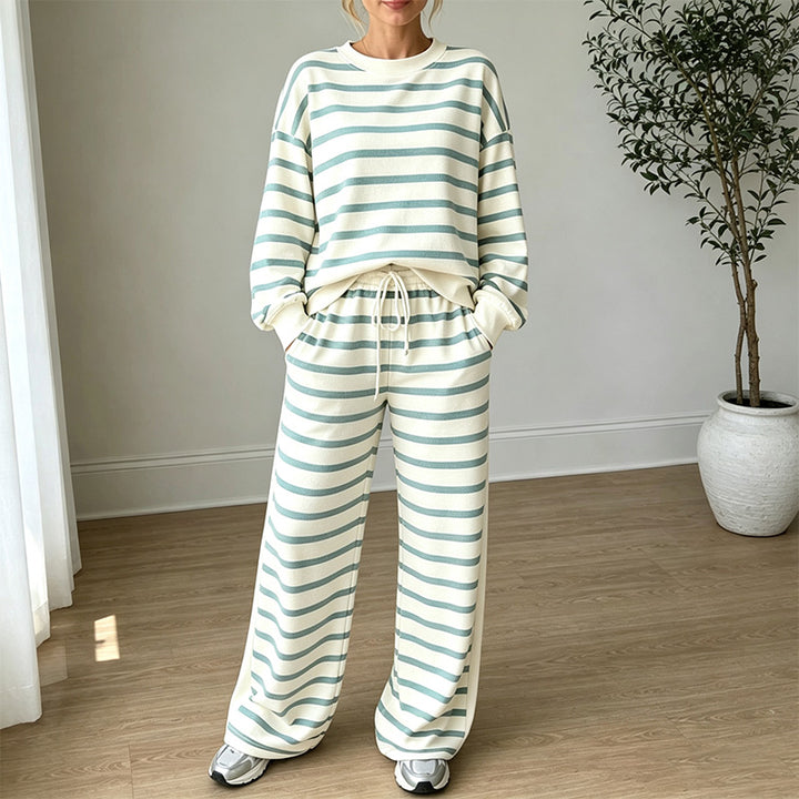 New High-Waisted Striped Long-Sleeve Set (Drapey Texture)
