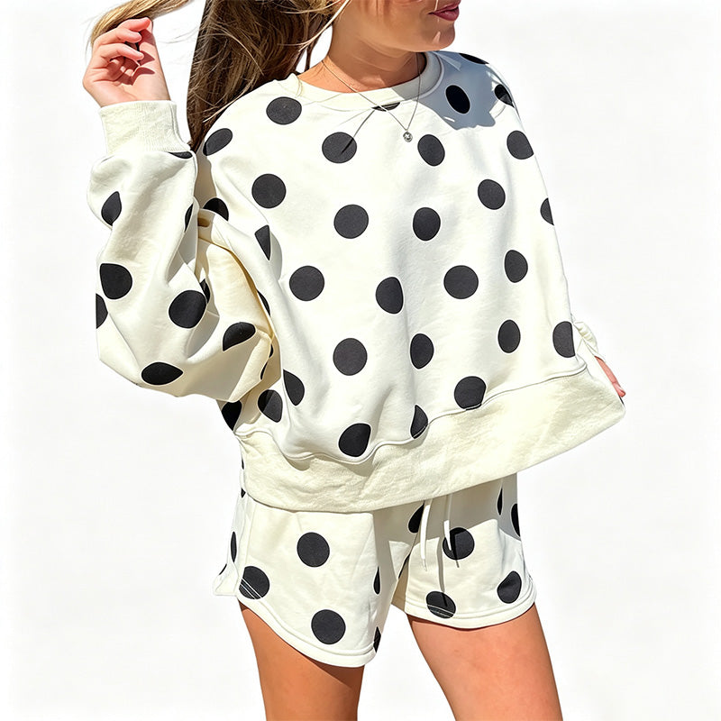 New polka-dot long-sleeve crew-neck casual set