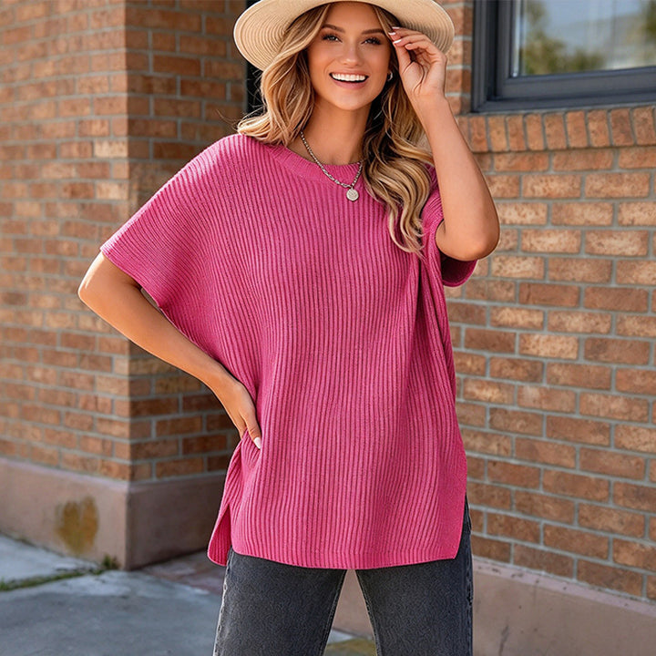 New Summer Solid-Color Loose-Fit Drop-Shoulder Short-Sleeve Top