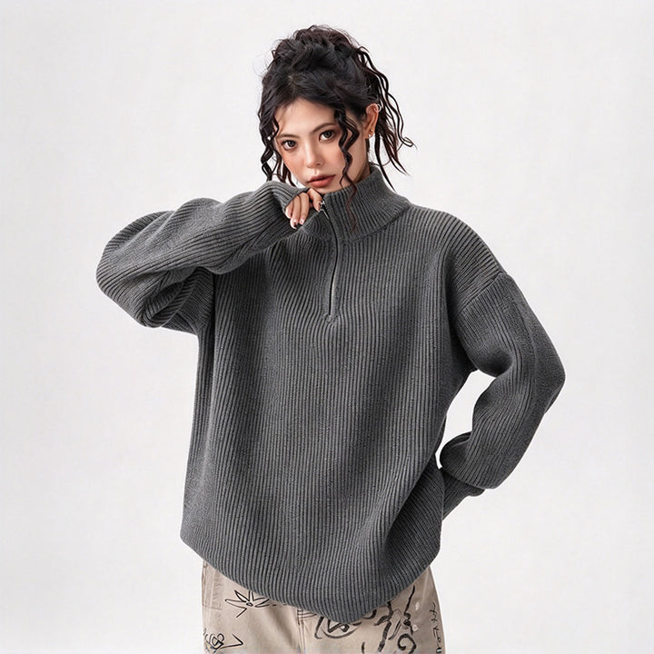 Premium Solid-Color Loose-Fit Half-Zip Sweater (Unisex)