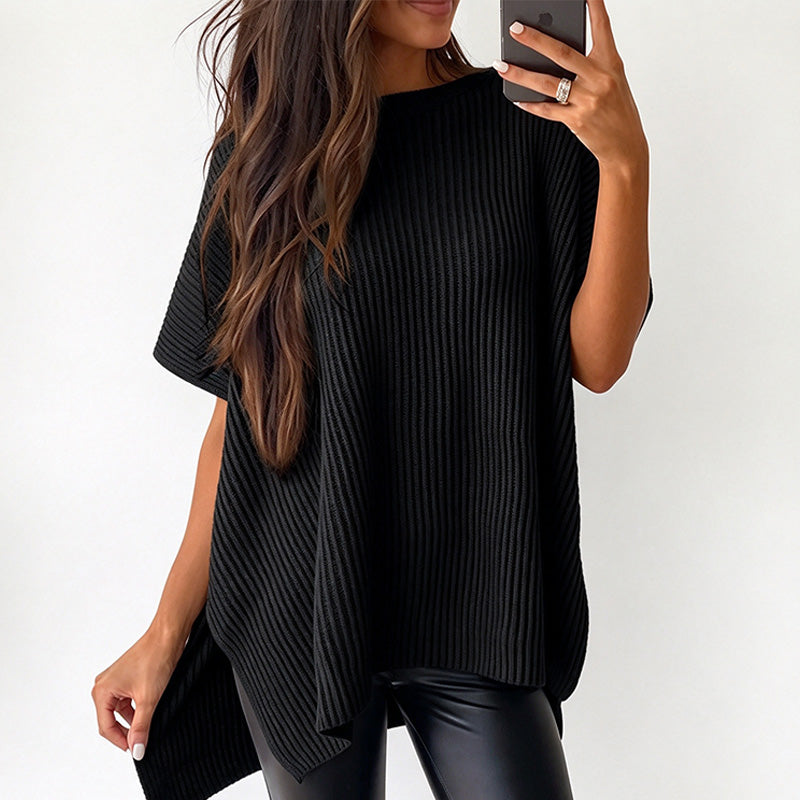 New Summer Solid-Color Loose-Fit Drop-Shoulder Short-Sleeve Top