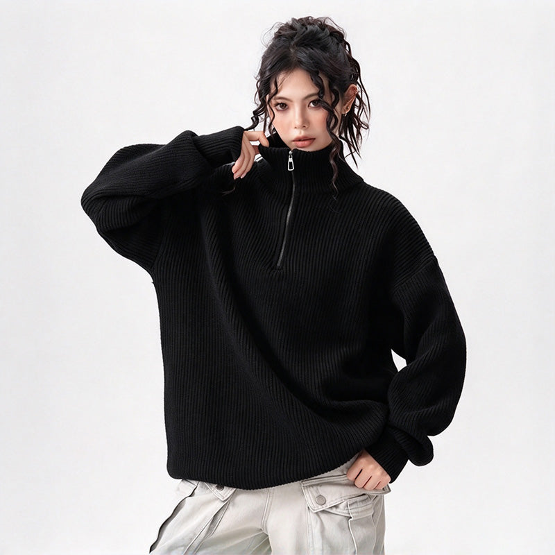 Premium Solid-Color Loose-Fit Half-Zip Sweater (Unisex)