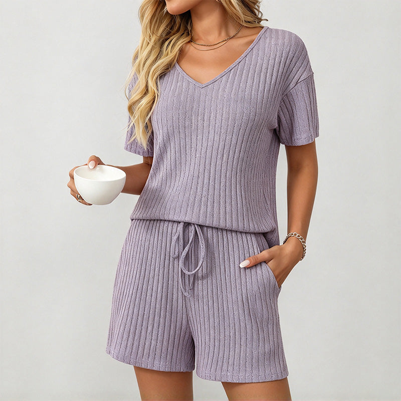 Ribbed short-sleeve pajama set