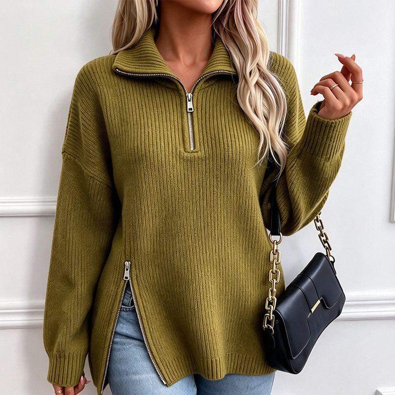 New Loose-Fit Half-Zip Turtleneck Knit Top (Autumn/Winter)
