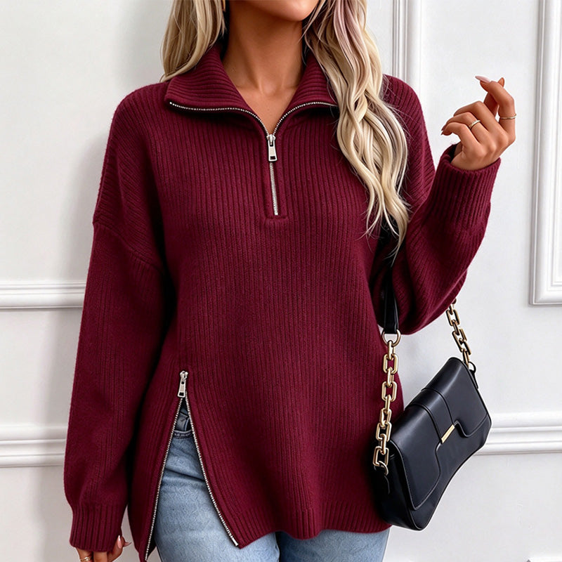 New Loose-Fit Half-Zip Turtleneck Knit Top (Autumn/Winter)