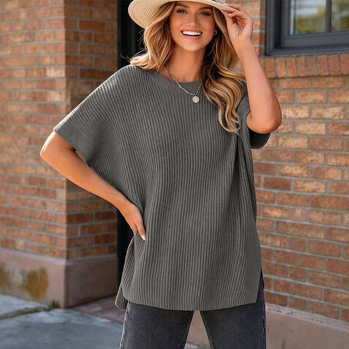 New Summer Solid-Color Loose-Fit Drop-Shoulder Short-Sleeve Top