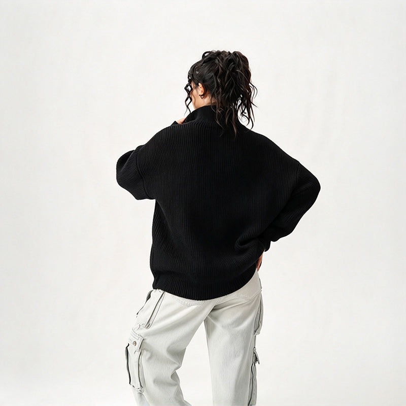 Premium Solid-Color Loose-Fit Half-Zip Sweater (Unisex)