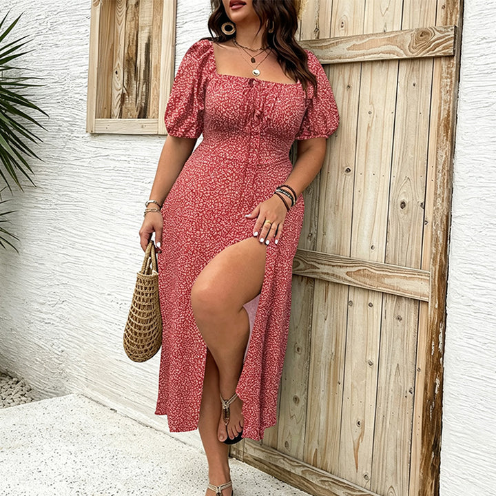 Plus-size floral slit dress