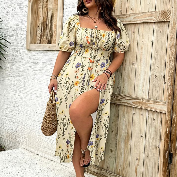 Plus-size floral slit dress