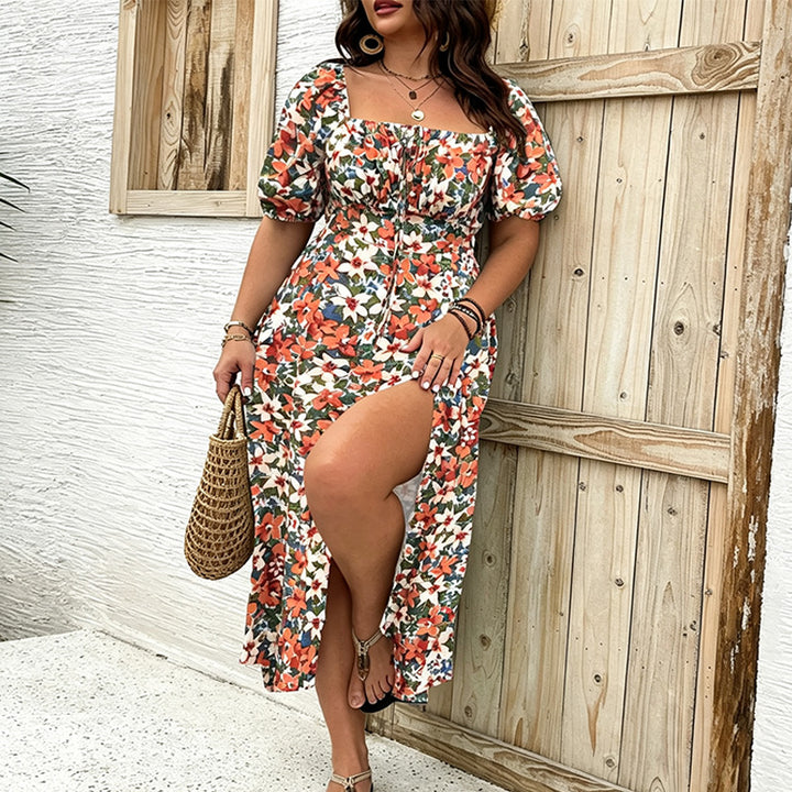 Plus-size floral slit dress